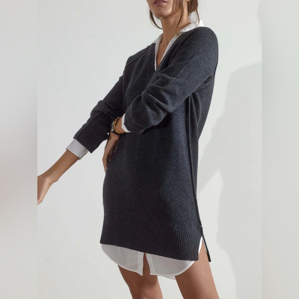 ✨ NWT Brochu Walker The Looker Layered V-Neck Dress in Charcoal & White ✨